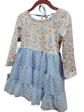 Toddler Summer Floral & Blue Tiered Ruffle Kids Dress